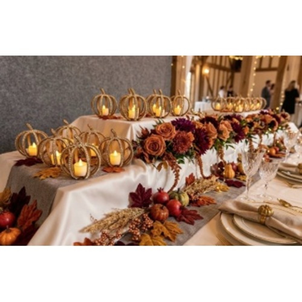 12 Gold Rhinestone Pumpkin Carriage Candle Holders Fall Wedding Halloween Decor